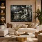 Charcoal & Ivory Angel Statue Gothic Wall Art Canvas Print - Image 10
