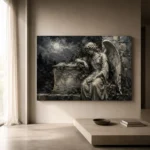 Charcoal & Ivory Angel Statue Gothic Wall Art Canvas Print - Image 11