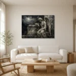 Charcoal & Ivory Angel Statue Gothic Wall Art Canvas Print styled in a refined neutral interior