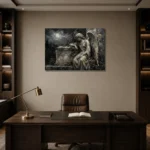 Charcoal & Ivory Angel Statue Gothic Wall Art Canvas Print displayed in a contemporary gallery-inspired room