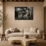 Charcoal & Ivory Angel Statue Gothic Wall Art Canvas Print presented in a sophisticated home setting