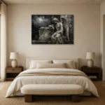 Charcoal & Ivory Angel Statue Gothic Wall Art Canvas Print showcased in an elegant minimalist interior
