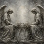 Pale Smoke & Ivory Twin Angel Statue Gothic Wall Art Canvas Print