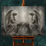 Pale Smoke & Ivory Twin Angel Statue Gothic Wall Art Canvas Print - Image 2