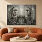 Pale Smoke & Ivory Twin Angel Statue Gothic Wall Art Canvas Print - Image 3