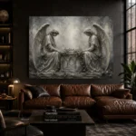 Pale Smoke & Ivory Twin Angel Statue Gothic Wall Art Canvas Print - Image 4