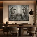 Pale Smoke & Ivory Twin Angel Statue Gothic Wall Art Canvas Print - Image 5
