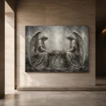 Pale Smoke & Ivory Twin Angel Statue Gothic Wall Art Canvas Print - Image 6