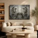 Pale Smoke & Ivory Twin Angel Statue Gothic Wall Art Canvas Print - Image 7