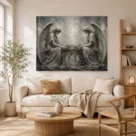 Pale Smoke & Ivory Twin Angel Statue Gothic Wall Art Canvas Print - Image 8