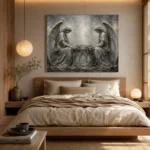 Pale Smoke & Ivory Twin Angel Statue Gothic Wall Art Canvas Print - Image 9
