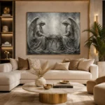 Pale Smoke & Ivory Twin Angel Statue Gothic Wall Art Canvas Print - Image 10