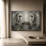Pale Smoke & Ivory Twin Angel Statue Gothic Wall Art Canvas Print - Image 11