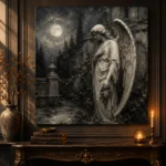 Soft Charcoal & Ivory Angel Statue Gothic Wall Art Canvas Print - Image 2