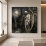 Soft Charcoal & Ivory Angel Statue Gothic Wall Art Canvas Print - Image 4