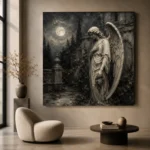 Soft Charcoal & Ivory Angel Statue Gothic Wall Art Canvas Print - Image 5