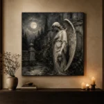 Soft Charcoal & Ivory Angel Statue Gothic Wall Art Canvas Print - Image 6