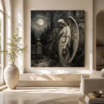 Soft Charcoal & Ivory Angel Statue Gothic Wall Art Canvas Print - Image 8