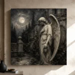 Soft Charcoal & Ivory Angel Statue Gothic Wall Art Canvas Print - Image 9