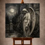 Soft Charcoal & Ivory Angel Statue Gothic Wall Art Canvas Print - Image 10