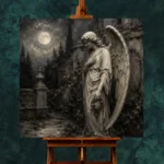 Soft Charcoal & Ivory Angel Statue Gothic Wall Art Canvas Print - Image 11