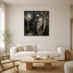 Soft Charcoal & Ivory Angel Statue Gothic Wall Art Canvas Print styled in a refined neutral interior