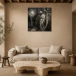 Soft Charcoal & Ivory Angel Statue Gothic Wall Art Canvas Print presented in a sophisticated home setting