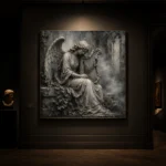 Stone Gray & Silver Harp Angel Statue Gothic Wall Art Canvas Print - Image 7