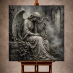 Stone Gray & Silver Harp Angel Statue Gothic Wall Art Canvas Print - Image 10