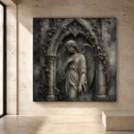 Stone smoke and ivory Angel Statue Wall Art print for elegant interiors. No text or watermarks in design.