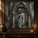 Stone Smoke & Ivory Ivy Angel Statue Gothic Wall Art Canvas Print - Image 2