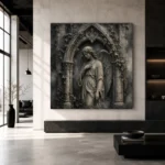 Stone Smoke & Ivory Ivy Angel Statue Gothic Wall Art Canvas Print - Image 3