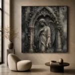 Stone Smoke & Ivory Ivy Angel Statue Gothic Wall Art Canvas Print - Image 5