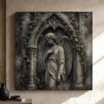 Stone Smoke & Ivory Ivy Angel Statue Gothic Wall Art Canvas Print - Image 9