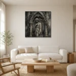 Stone Smoke & Ivory Ivy Angel Statue Gothic Wall Art Canvas Print styled in a refined neutral interior