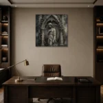 Stone Smoke & Ivory Ivy Angel Statue Gothic Wall Art Canvas Print displayed in a contemporary gallery-inspired room