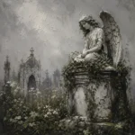 Weathered Stone Angel Statue Gothic Wall Art Canvas Print