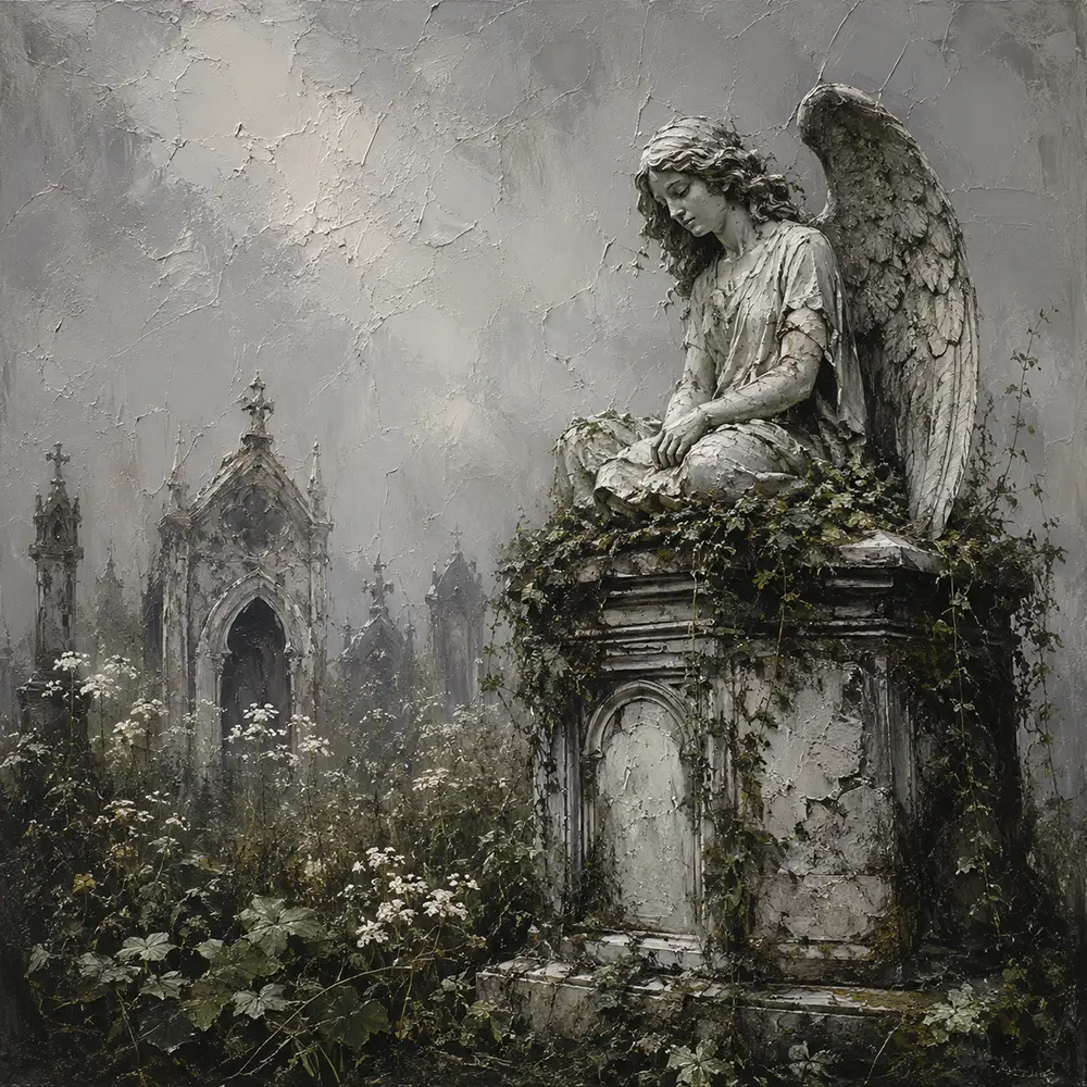 Weathered Stone Angel Statue Gothic Wall Art Canvas Print