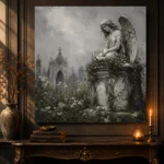 Weathered Stone Angel Statue Gothic Wall Art Canvas Print - Image 2