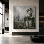 Weathered Stone Angel Statue Gothic Wall Art Canvas Print - Image 3