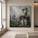 Weathered Stone Angel Statue Gothic Wall Art Canvas Print - Image 4