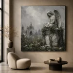 Weathered Stone Angel Statue Gothic Wall Art Canvas Print - Image 5
