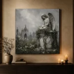 Weathered Stone Angel Statue Gothic Wall Art Canvas Print - Image 6