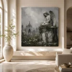 Weathered Stone Angel Statue Gothic Wall Art Canvas Print - Image 8
