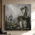 Weathered Stone Angel Statue Gothic Wall Art Canvas Print - Image 9