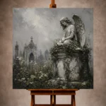 Weathered Stone Angel Statue Gothic Wall Art Canvas Print - Image 10