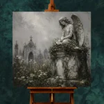 Weathered Stone Angel Statue Gothic Wall Art Canvas Print - Image 11