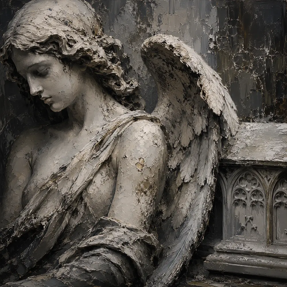 Stone & Ivory Reliquary Angel Statue Wall Art Canvas Print