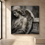 Stone and ivory Angel Statue Wall Art print for elegant interiors. No text or watermarks in design.