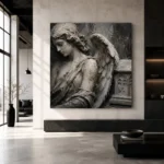 Stone & Ivory Reliquary Angel Statue Wall Art Canvas Print - Image 3